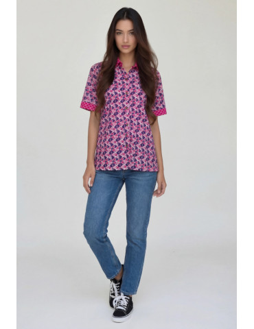 Women Shirt Lite Pink Geometric Design Body with Pink Patch Work