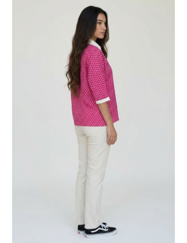 Women Pink Handblock Bandhni Shirt