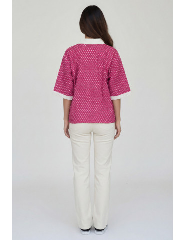 Women Pink Handblock Bandhni Shirt