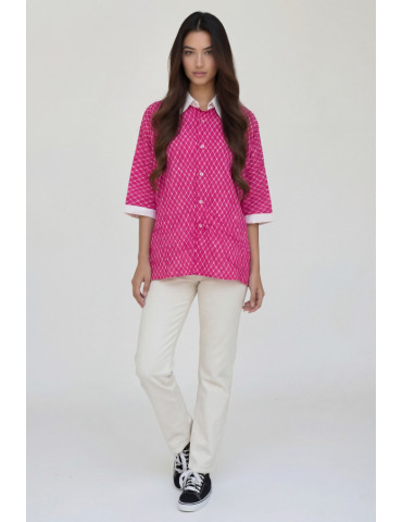 Women Pink Handblock Bandhni Shirt