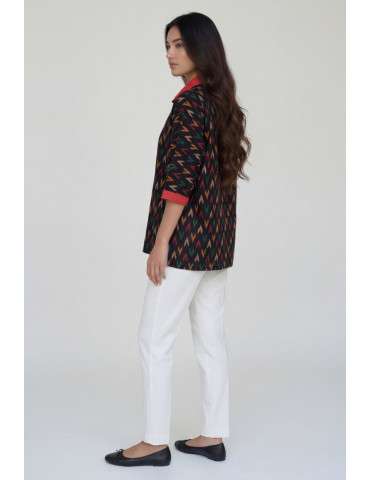 Women Handloom Shirt Deep Black With Multicoloured Ikkat