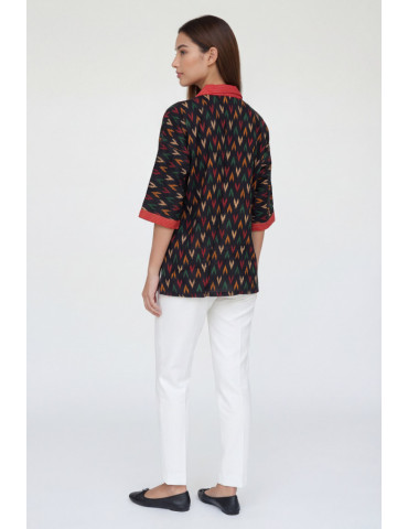 Women Handloom Shirt Deep Black With Multicoloured Ikkat