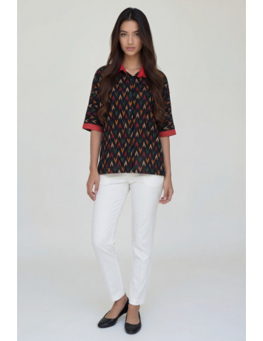 Women Handloom Shirt Deep Black With Multicoloured Ikkat