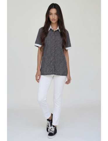 Women Shirt Deep black Body With Diagonal Line