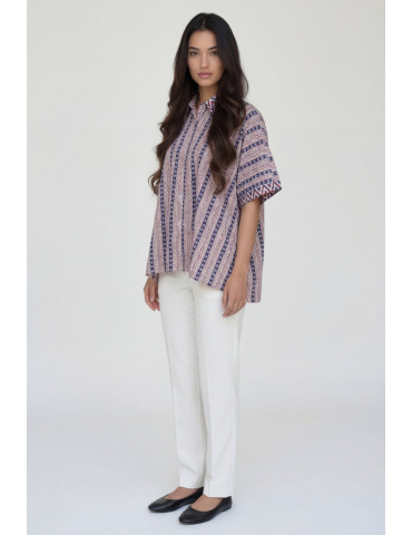 Women Indigo Block Print Shirt