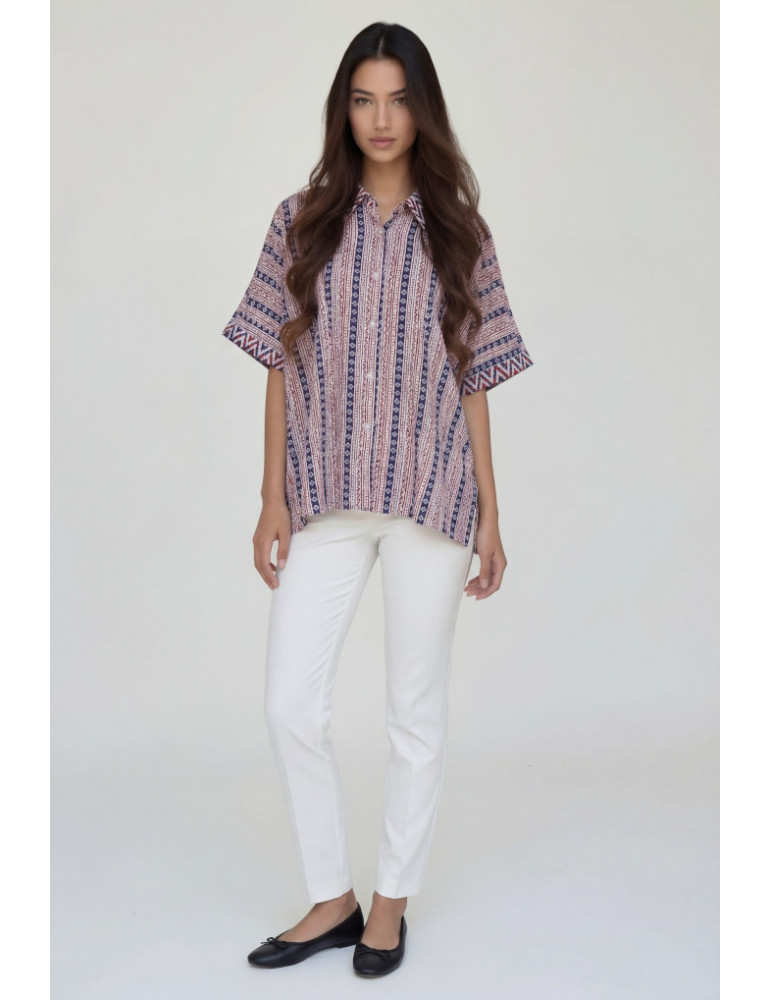 Women Indigo Block Print Shirt