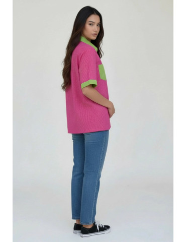 Women Shirt Pink Green Body  Katha Stitch 