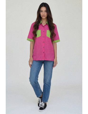 Women Shirt Pink Green Body  Katha Stitch 