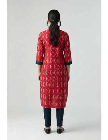 YAMINI Ikat Red Ikat Handloom Long Waistcoat/Jacket