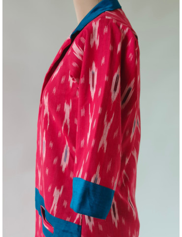 YAMINI Ikat Red Ikat Handloom Long Waistcoat/Jacket