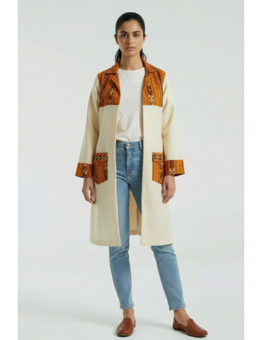 Yamini Sambalpuri Patch Cotton Long Handloom Waistcoat/Jacket