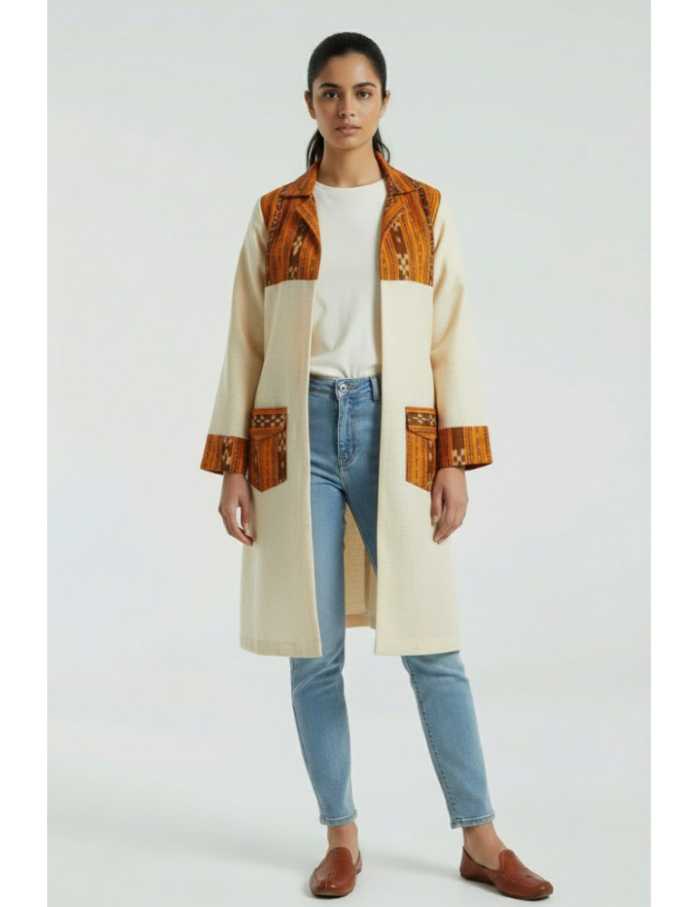 Yamini Sambalpuri Patch Cotton Long Handloom Waistcoat/Jacket