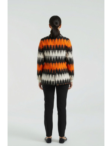 Yamini Ikat Orange Black Full Sleeve Handloom Waistcoat/Jacket