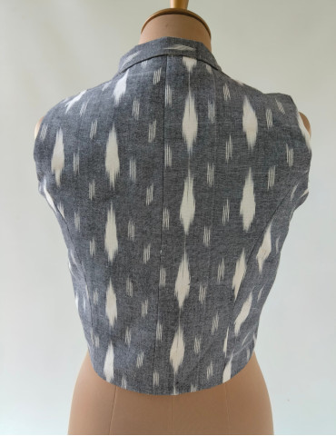 YAMINI Ikat Designer Short Grey Waistcoat/Jacket