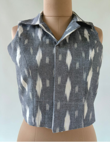 YAMINI Ikat Designer Short Grey Waistcoat/Jacket