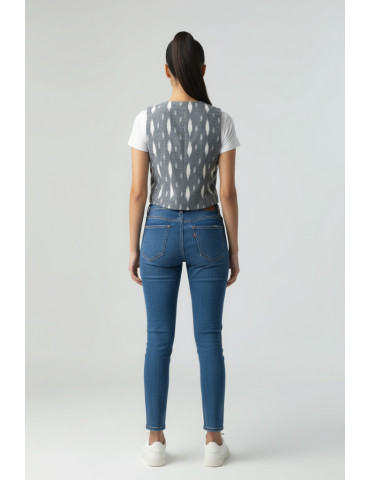 YAMINI Ikat Designer Short Grey Waistcoat/Jacket