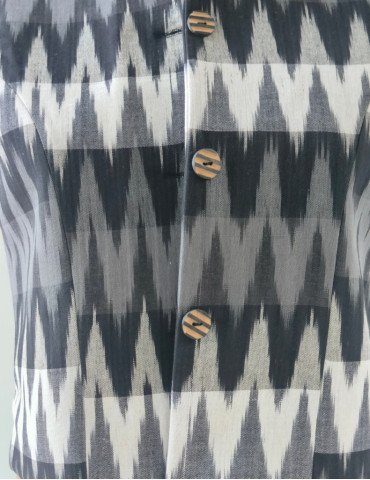 YAMINI Ikat Designer Black Grey White Handloom Waistcoat/Jacket