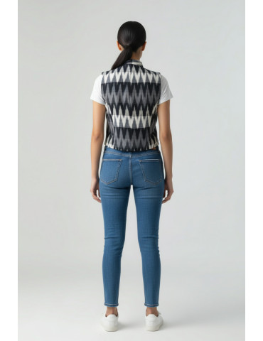 YAMINI Ikat Designer Black Grey White Handloom Waistcoat/Jacket