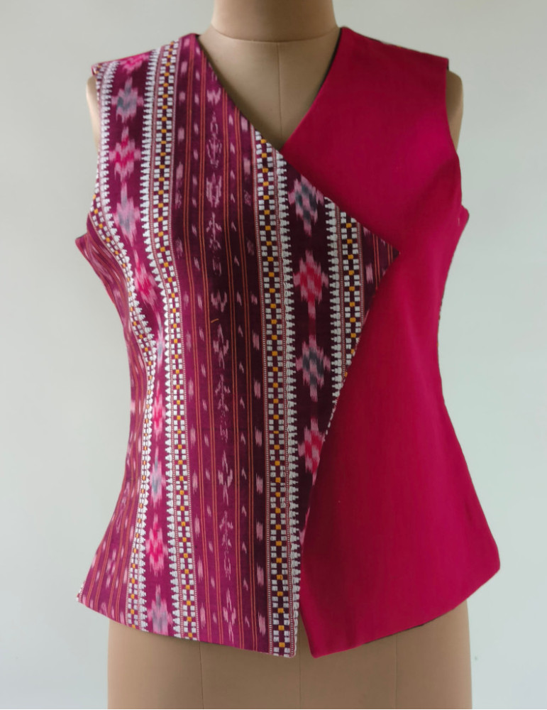 Yamini Pink Sambalpuri Handloom Woven Waistcoat/Jacket