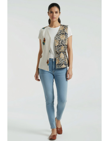 Yamini Women Handloom Kalamkari Block Print Waistcoat/Jacket