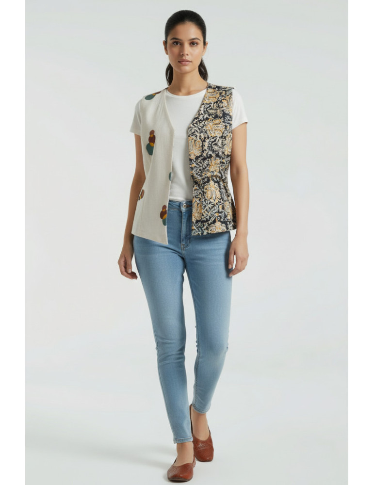 Yamini Women Handloom Kalamkari Block Print Waistcoat/Jacket