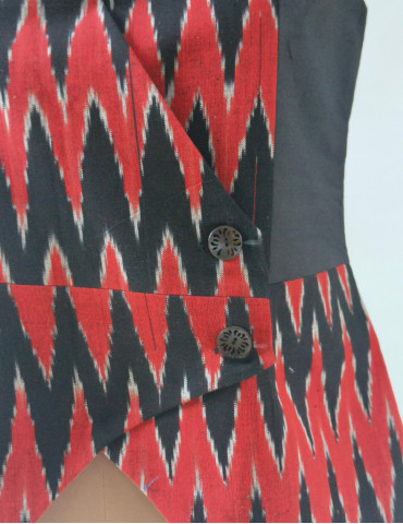 Yamini Ikat Black and Rust Handloom Waistcoat/Jacket