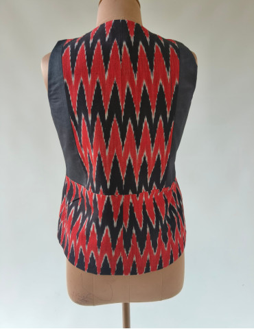 Yamini Ikat Black and Rust Handloom Waistcoat/Jacket