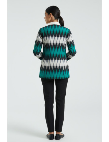 Yamini Ikat Teal Black Handloom Waistcoat/Jacket