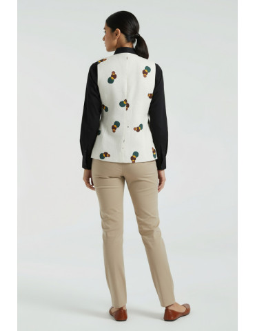 Yamini Handloom White Hand Block Print Handloom Waistcoat/Jacket
