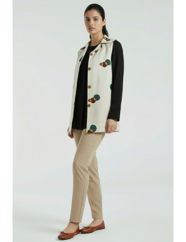 Yamini Handloom White Hand Block Print Handloom Waistcoat/Jacket