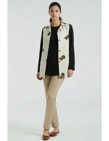 Yamini Handloom White Hand Block Print Handloom Waistcoat/Jacket