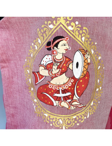 Yamini Ikat  Pattachitra Hand Painted Lady Playing Musical Instruments Handloom Waistcoat/Jacket