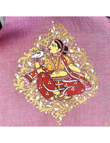 Yamini Pink Ikat Handloom Pattachitra Dancing Lady Hand Painted Waistcoat/Jacket 