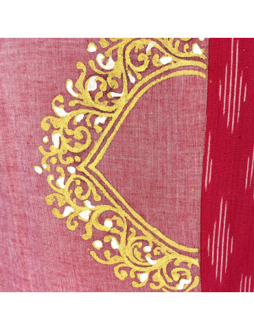 Yamini Pink Ikat Handloom Pattachitra Dancing Lady Hand Painted Waistcoat/Jacket 