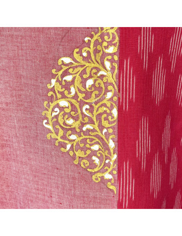 Yamini Pink Ikat Handloom Pattachitra Hand Painted Lady doing makeup using Mirror Waistcoat/Jacket 