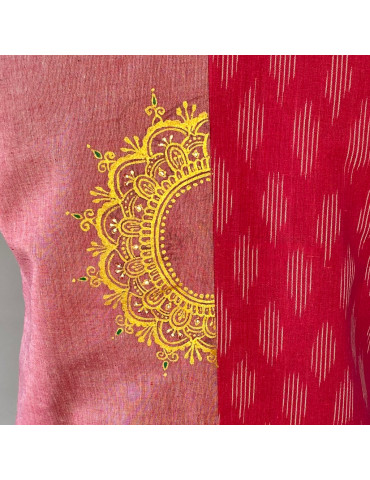 Yamini Pink Ikat Handloom Pattachitra Dancing Lady Hand Painted Waistcoat/Jacket