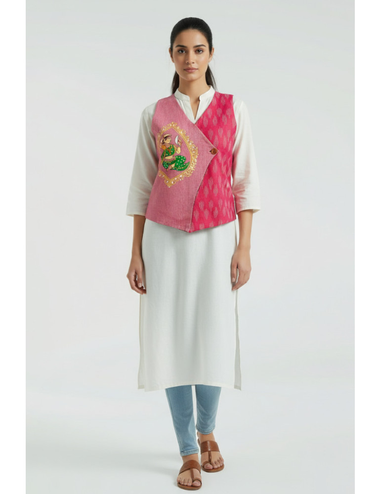 Yamini Ikat Handloom Pattachitra Hand Painted Waistcoat/Jacket 