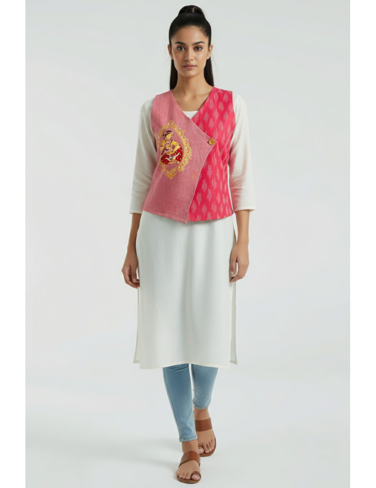 Yamini Ikat Handloom Pattachitra Hand Painted Waistcoat/Jacket 