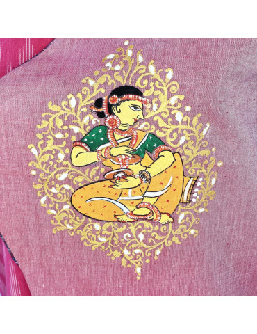 Yamini Pink  Ikat Handloom Pattachitra Hand Painted Waistcoat/Jacket