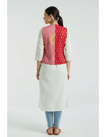 Yamini Pink  Ikat Handloom Pattachitra Hand Painted Waistcoat/Jacket