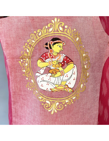 Yamini  Pink Ikat Handloom Pattachitra Hand Painted Waistcoat/Jacket 