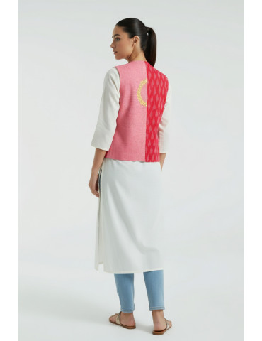 Yamini  Pink Ikat Handloom Pattachitra Hand Painted Waistcoat/Jacket 