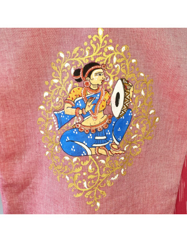 Yamini Pink Ikat Handloom Hand Painted Pattachitra Waistcoat/Jacket
