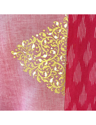 Yamini Pink Ikat Handloom Hand Painted Pattachitra Waistcoat/Jacket