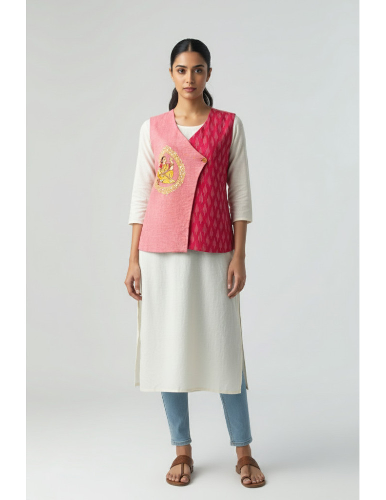 Yamini Ikat Hand Painted Pattachitra Handloom Waistcoat/Jacket