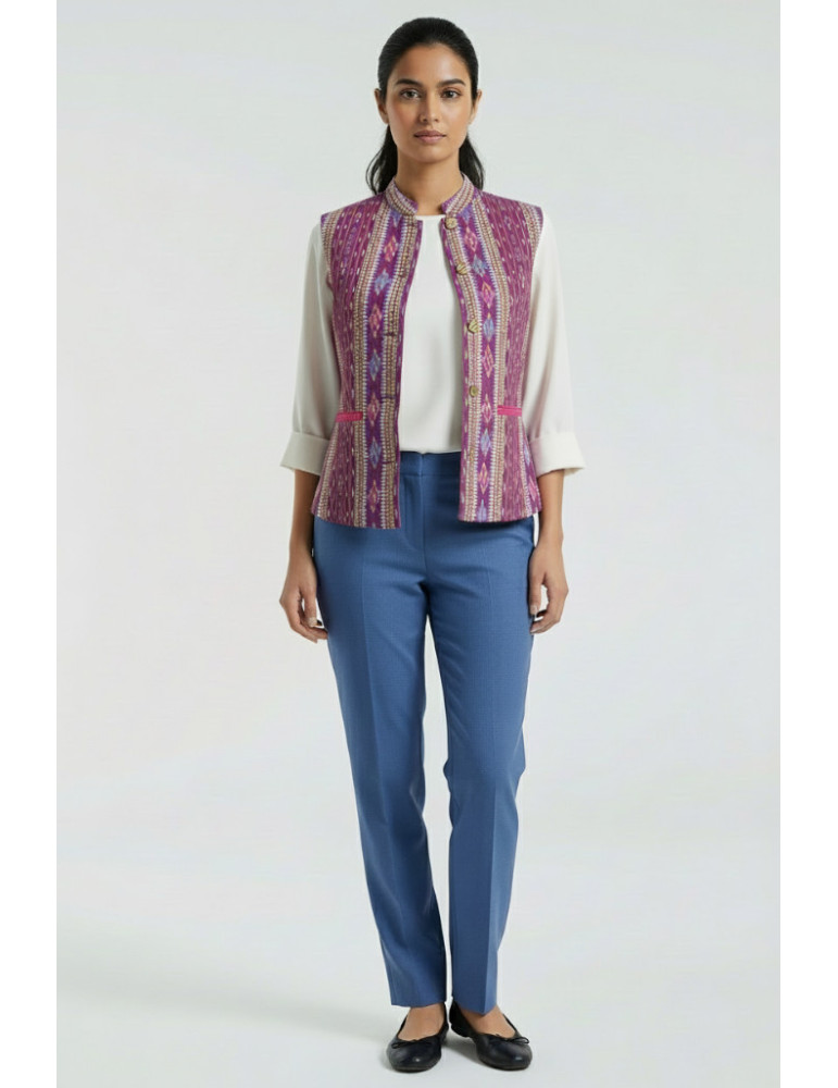 Yamini Sambalpuri Handloom Pattachitra Hand Painted Waistcoat/Jacket 