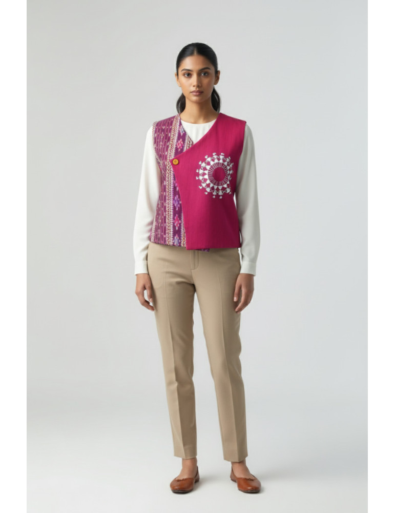 Yamini Sambalpuri Handloom Hand Painted Pattachitra Waistcoat/Jacket