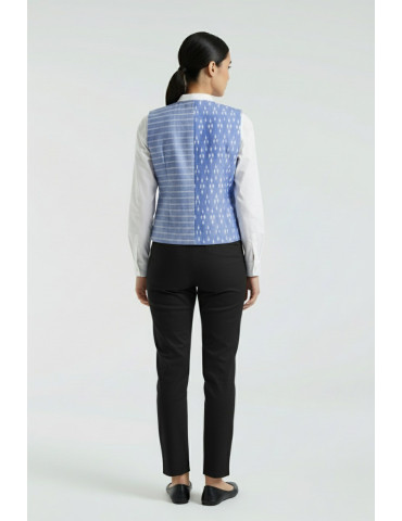 Yamini Ikat Handloom Denim  Blue Waistcoat/Jacket 
