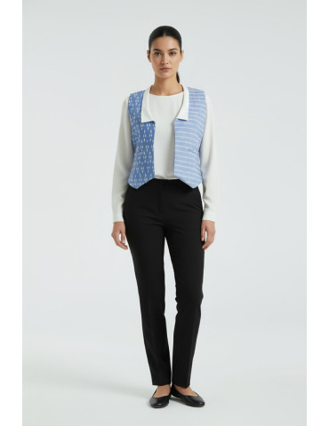 Yamini Ikat Handloom Denim  Blue Waistcoat/Jacket 