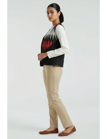 Yamini Ikat Handloom Black Red Short Waistcoat/Jacket